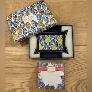 Lilly Pulitzer Blue and Gold Shell Tray and Notepad Set
